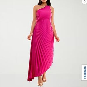 NWT Premier Amour Asymmetrical One Shoulder Satin Dress Pink Pageant Wedding